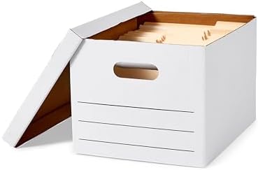 Amazon Basics Storage/Filing Boxes with Lift-Off Lid, Letter/Legal Size, Collapsible, Tape-Free Assembly, White, 16.2" L x 12.5" W x 10.5" H, 20-Pack by AmazonBasics