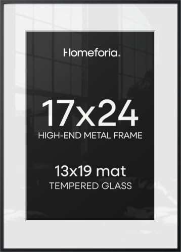 Homeforia 17x24 Black Picture Frame, High-End Metal, 13x19 Mat, Glass by Homeforia