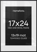 Homeforia 17x24 Black Picture Frame, High-End Metal, 13x19 Mat, Glass by Homeforia