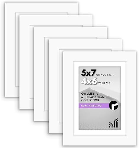 Americanflat 5x7 Picture Frame 5-Pack - Matted to 4x6 - White by Americanflat