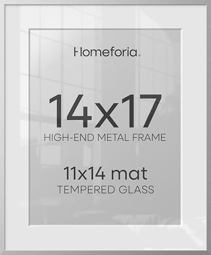 Homeforia 14x17 Silver Picture Frame, High-End Metal, 11x14 Mat, Glass by Homeforia