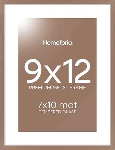 Homeforia 9x12 Mocha Picture Frame, High-End Metal, 7x10 Mat, Glass by Homeforia