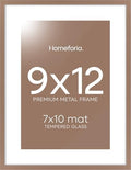 Homeforia 9x12 Mocha Picture Frame, High-End Metal, 7x10 Mat, Glass by Homeforia