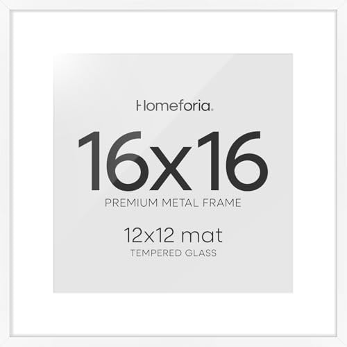 Homeforia 16x16 White Picture Frame, High-End Metal, 12x12 Mat, Glass by Homeforia