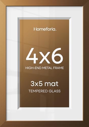 Homeforia 4x6 Bronze Picture Frame, High-End Metal, 3x5 Mat, Glass by Homeforia