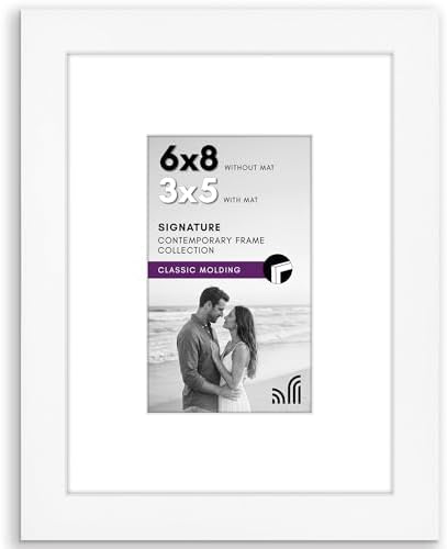 Americanflat 6x8 Picture Frame - Matted to 3x5 - Engineered Wood - White by Americanflat
