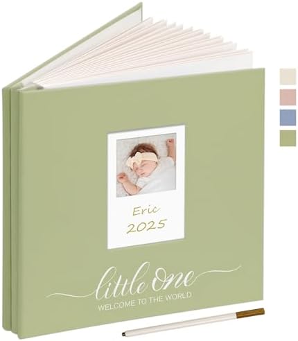 Vienrose Self Adhesive Photo Album 4x6 with Window Baby Memory Book Fabric Cover with PVC Cover Photo Sleeve & 2 Decorative Cards DIY Scrapbook for Newborn, Baby Shower 20 Sheets 40 Pages Green by Vienrose