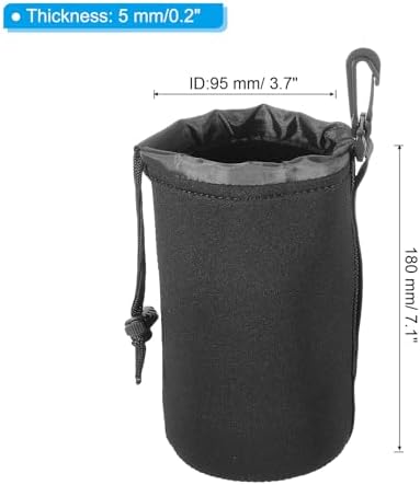 Patikil 3 Pcs 3.7" x 7.1" Drawstring Lens Pouch with Thick Protective Neoprene, DSLR Camera Lens Case for Water, Coffee Cups - Black - Image 2