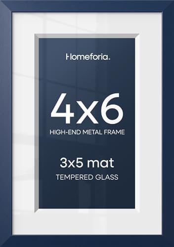 Homeforia 4x6 Blue Picture Frame, High-End Metal, 3x5 Mat, Glass by Homeforia
