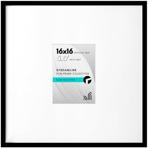 Americanflat 16x16 Picture Frame - Matted to 5x7 - Slim Molding - Black by Americanflat