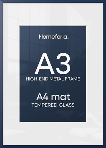 Homeforia A3 Blue Picture Frame, High-End Metal, A4 Mat, Glass by Homeforia