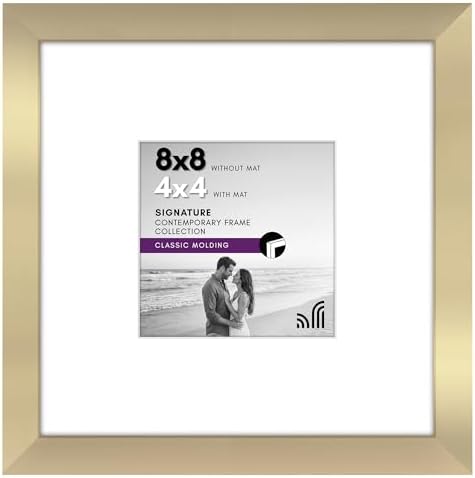 Americanflat 8x8 Picture Frame - Matted to 4x4 - Engineered Wood - Gold by Americanflat