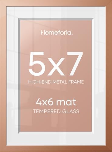 Homeforia 5x7 Rose Picture Frame, High-End Metal, 4x6 Mat, Glass by Homeforia