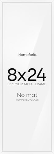 Homeforia 8x24 White Panoramic Picture Frame, High-End Metal, Glass by Homeforia