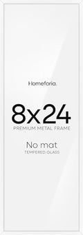 Homeforia 8x24 White Panoramic Picture Frame, High-End Metal, Glass by Homeforia