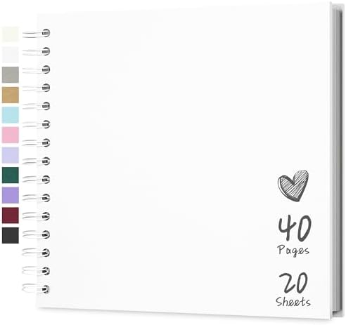 Scrapbook Photo Album 8"x8" 20 Sheets 40 Pages Hardcover Kraft Paper White by Hiwhy