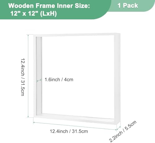 M METERXITY 1-Pack Dried Flower Frame, 12 x 12 Inch Double Acrylic Wooden Dried Flower Photo Floating Frame for Tabletop/DIY/Handicrafts [White] - Image 3