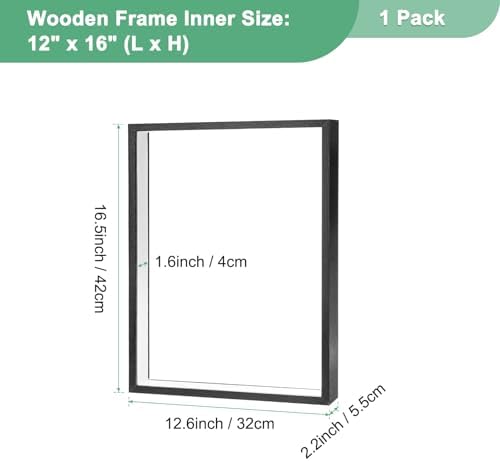 M METERXITY 1-Pack Dried Flower Frame, 12 x 16 Inch Double Acrylic Wooden Dried Flower Photo Floating Frame for Tabletop/DIY/Handicrafts [Black] - Image 3