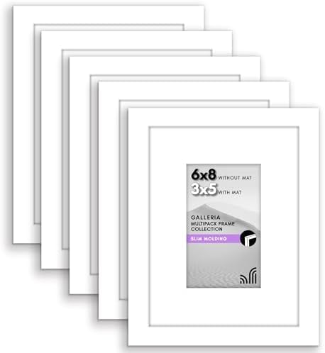 Americanflat 6x8 Picture Frame 5-Pack - Matted to 3x5 - White by Americanflat