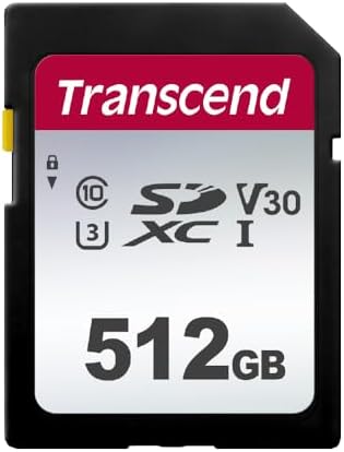 Transcend 512GB SDC300S SD UHS-I SDXC Memory Card, 100MB/s, U3, V30, C10 by Transcend