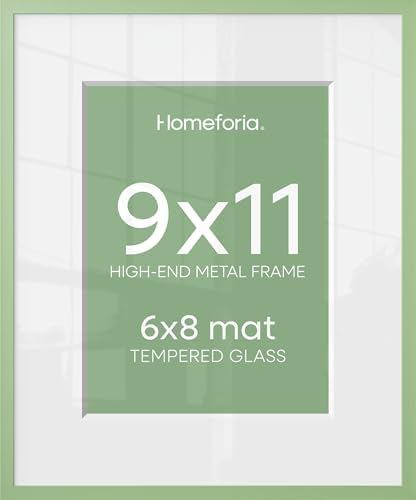 Homeforia 9x11 Green Picture Frame, High-End Metal, 6x8 Mat, Glass by Homeforia