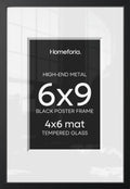 Homeforia 6x9 Black Picture Frame, High-End Metal, 4x6 Mat, Glass by Homeforia