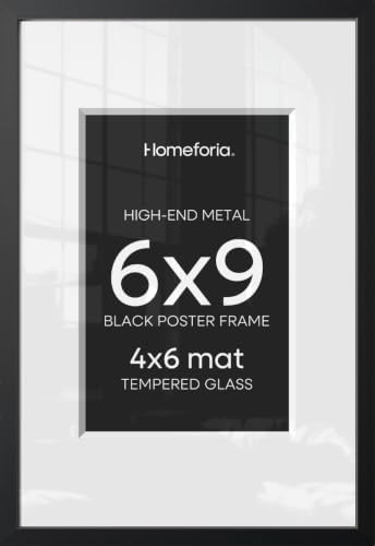 Homeforia 6x9 Black Picture Frame, High-End Metal, 4x6 Mat, Glass by Homeforia