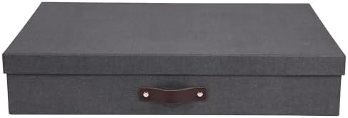 Bigso Sverker Fiberboard Legal/Art Storage Box - Scrapbook Storage Box for Papers, Photos, and More - Durable Keepsake Boxes with Lid and Leather Handle - 3.3in x 17.1in x 12.2in - Black by Bigso