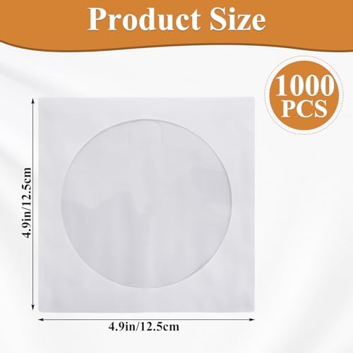 1000PCS White Paper CD Sleeves, DVD Sleeves Envelope, CD Sleeves Envelope Holder with Window Cut Out and Flap, 80g - Image 2