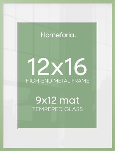 Homeforia 12x16 Green Picture Frame, High-End Metal, 9x12 Mat, Glass by Homeforia