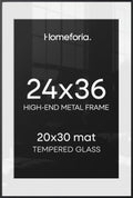 Homeforia 24x36 Black Poster Frame, High-End Metal, 20x30 Mat, Glass by Homeforia