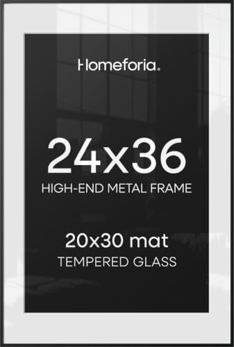 Homeforia 24x36 Black Poster Frame, High-End Metal, 20x30 Mat, Glass by Homeforia