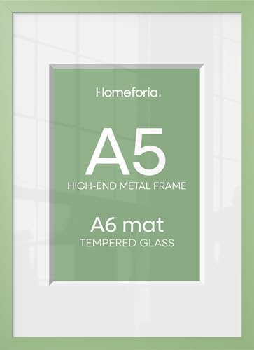 Homeforia A5 Green Picture Frame, High-End Metal, A6 Mat, Glass by Homeforia