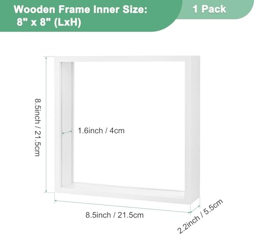 M METERXITY 1-Pack Dried Flower Frame, 8 x 8 Inch Double Acrylic Wooden Dried Flower Photo Floating Frame for Tabletop/DIY/Handicrafts [White] - Image 3