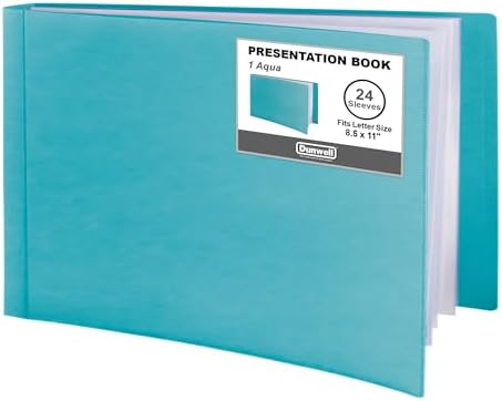 Dunwell 8.5x11 Portfolio Binder, Horizontal, Aqua, 24 Pockets, Poly by Dunwell