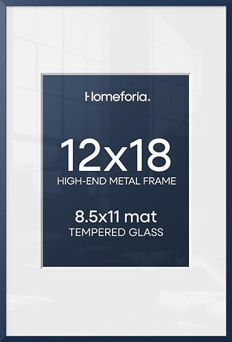 Homeforia 12x18 Blue Picture Frame, High-End Metal, 8.5x11 Mat, Glass by Homeforia