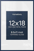 Homeforia 12x18 Blue Picture Frame, High-End Metal, 8.5x11 Mat, Glass by Homeforia