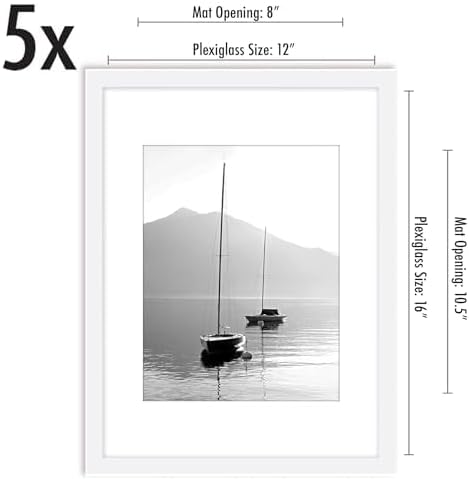 Americanflat 12x16 Picture Frame 5-Pack - Matted to 8.5x11 - White - Image 2
