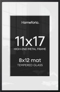 Homeforia 11x17 Black Picture Frame, High-End Metal, 8x12 Mat, Glass by Homeforia