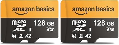 Amazon Basics 128GB microSDXC Memory Card with Adapter for Smartphones, Drones, Cameras, Full HD, Read Speed Up to 200MB/s, 2-Pack by AmazonBasics