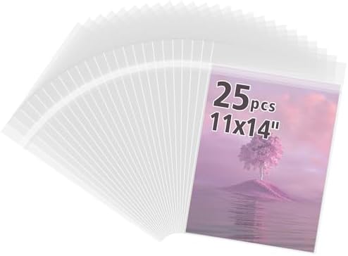 Frametory, 25 Pack 11 1/4" x 14 1/8" Acid-Free Clear Plastic Bags by Frametory