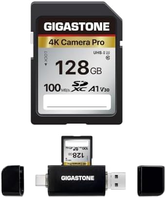 【5-Years Data Recovery】 GIGASTONE 128GB SD Card with USB Type C Card Reader, 4K Camera Pro, UHS-I A1 V30 U3 SDXC Memory Card, Speed up to 150MB/s, Compatible with Digital Camera, with 1 mini case by Gigastone