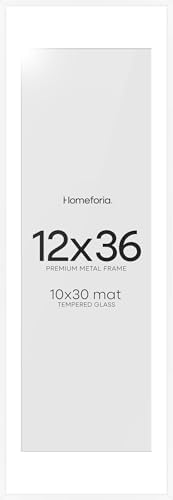 Homeforia 12x36 White Picture Frame, High-End Metal, 10x30 Mat, Glass by Homeforia