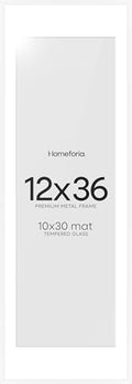 Homeforia 12x36 White Picture Frame, High-End Metal, 10x30 Mat, Glass by Homeforia