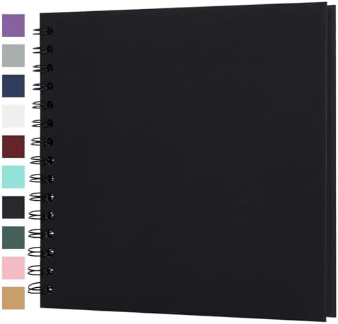Scrapbook Album 8x8 Inches 40 Pages Hardcover Kraft Paper Black by Bonyomor