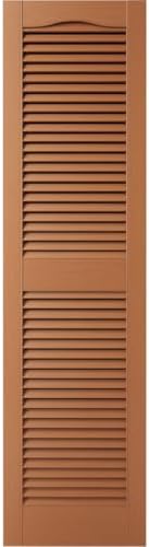 12 in. W x 31 in. H Builders Edge, Standard Cathedral Top Center Mullion, Open Louver Shutters, Includes Matching Installation Spikes (Per Pair), 471 - Treated Cedar - Image 2
