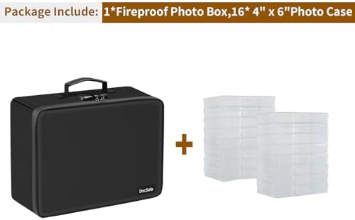 Photo Storage Box with Lock,DocSafe Fireproof Photo Organizer Box with 16 Inner 4" x 6" Photo Case(Clear),Collapsible Portable Photo Filing Safe Storage with Water-Resistant Zipper for Photos,Picture - Image 2