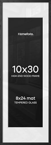 Homeforia 10x30 Black Oak Picture Frame, High-End Wood, 8x24 Mat, Glass by Homeforia