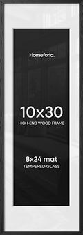 Homeforia 10x30 Black Oak Picture Frame, High-End Wood, 8x24 Mat, Glass by Homeforia