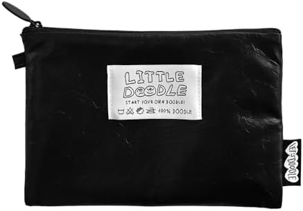 Monolike Little Doodle Flat Pouch, Black - Makeup Bag, Cosmetic Bag, Travel Bag, Toiletry Bag, Organizer, Storage Bag by Onlythingsilike